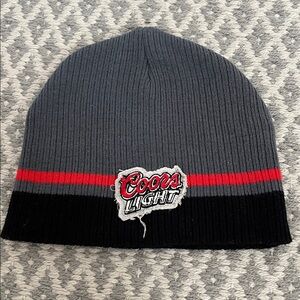 Coors Light Beanie with Red and Gray Stripes Hat